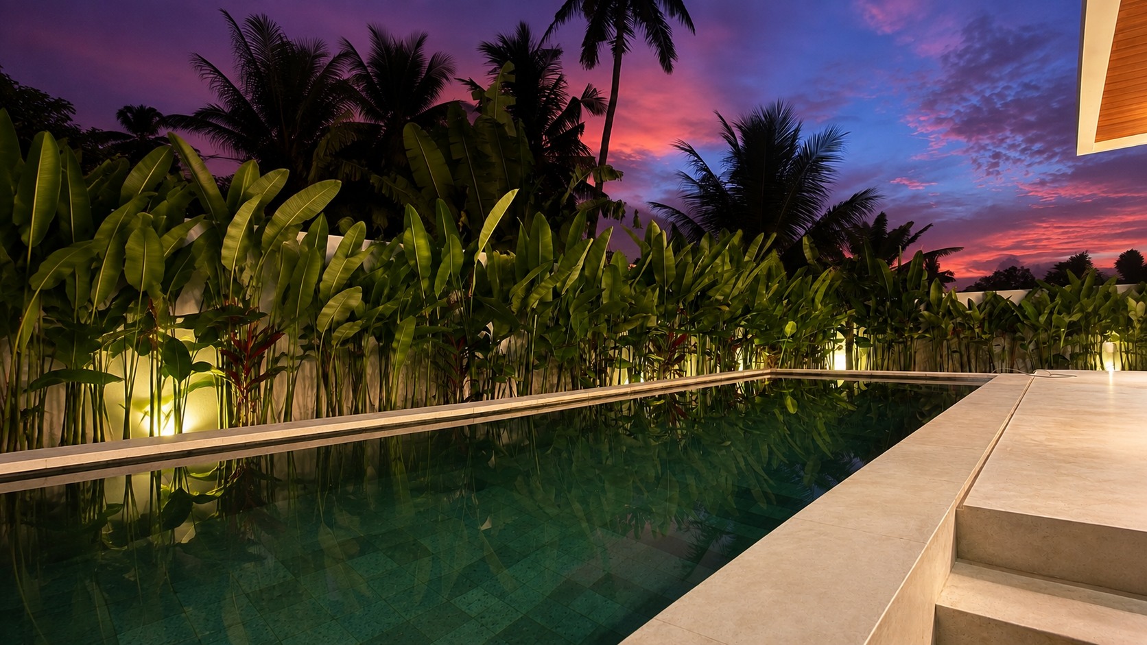 Private pool at sunset at Santara Villas Resort, Ubud